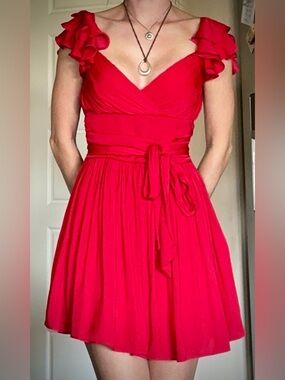 One & Only Collective Surplice Mini Dress Red Flutter Sleeves S